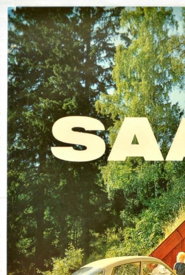 Vintage 1958 Saab GT750 Swedish Advertising Poster - Original Lithograph (100x69 cm)