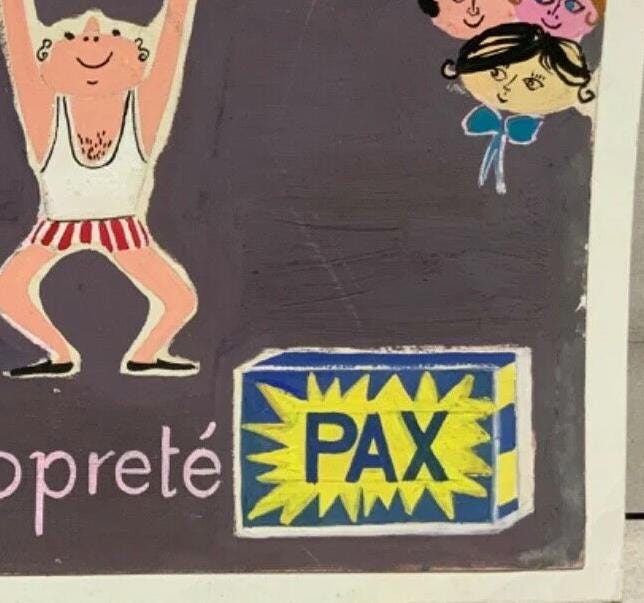 1950s Georges Hugnet "PAX" Laundry Soap - Original French Gouache Mock-Up (25x19.5 cm)