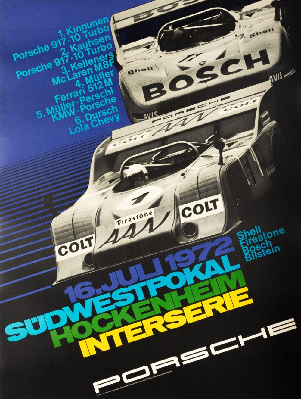 Original Porsche 917/10 Turbo Poster, Hockenheim Interserie Südwestpokal 1972, Erich Strenger