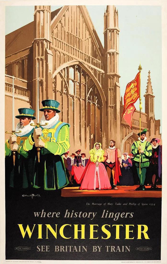 Original 1952 Winchester Poster by Claude Buckle, Where History Lingers, British Railways