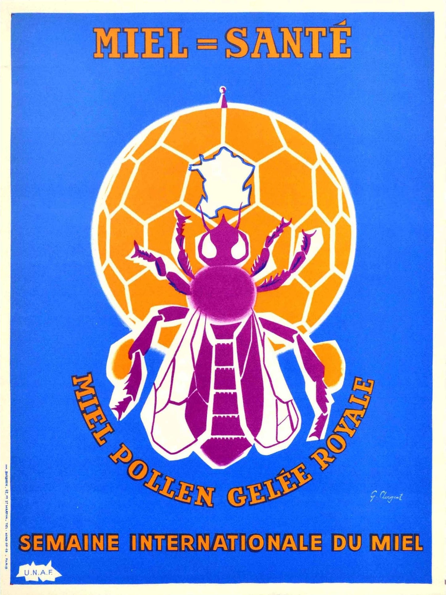 Miel Santé Original Poster, French Vintage Honey Bee Advertising Art, 1950s