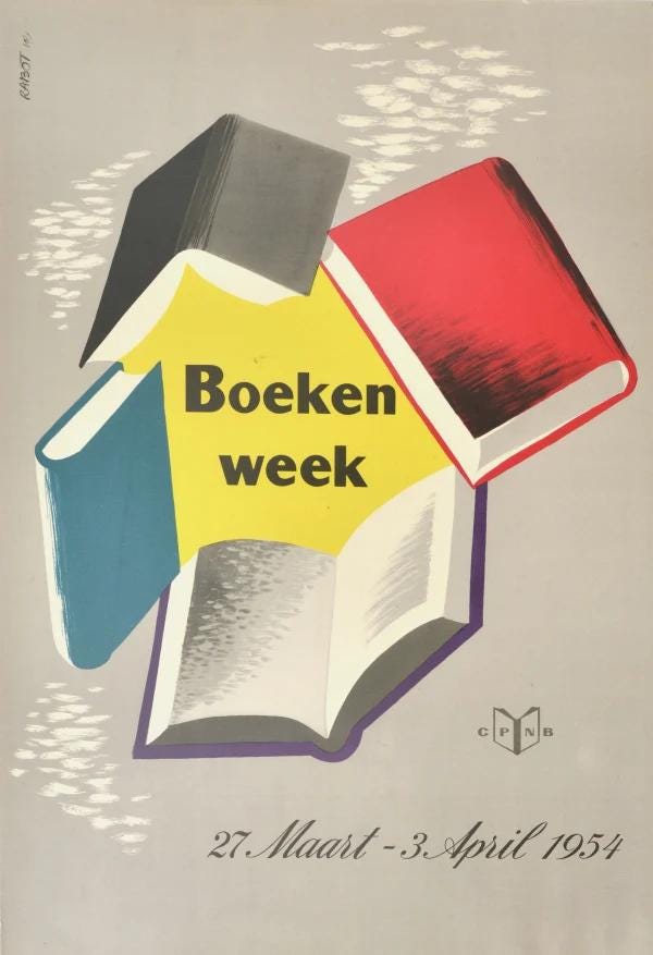 Original 1954 Boekenweek Poster by Rabot, Dutch Book Week Mid-Century Graphic Design