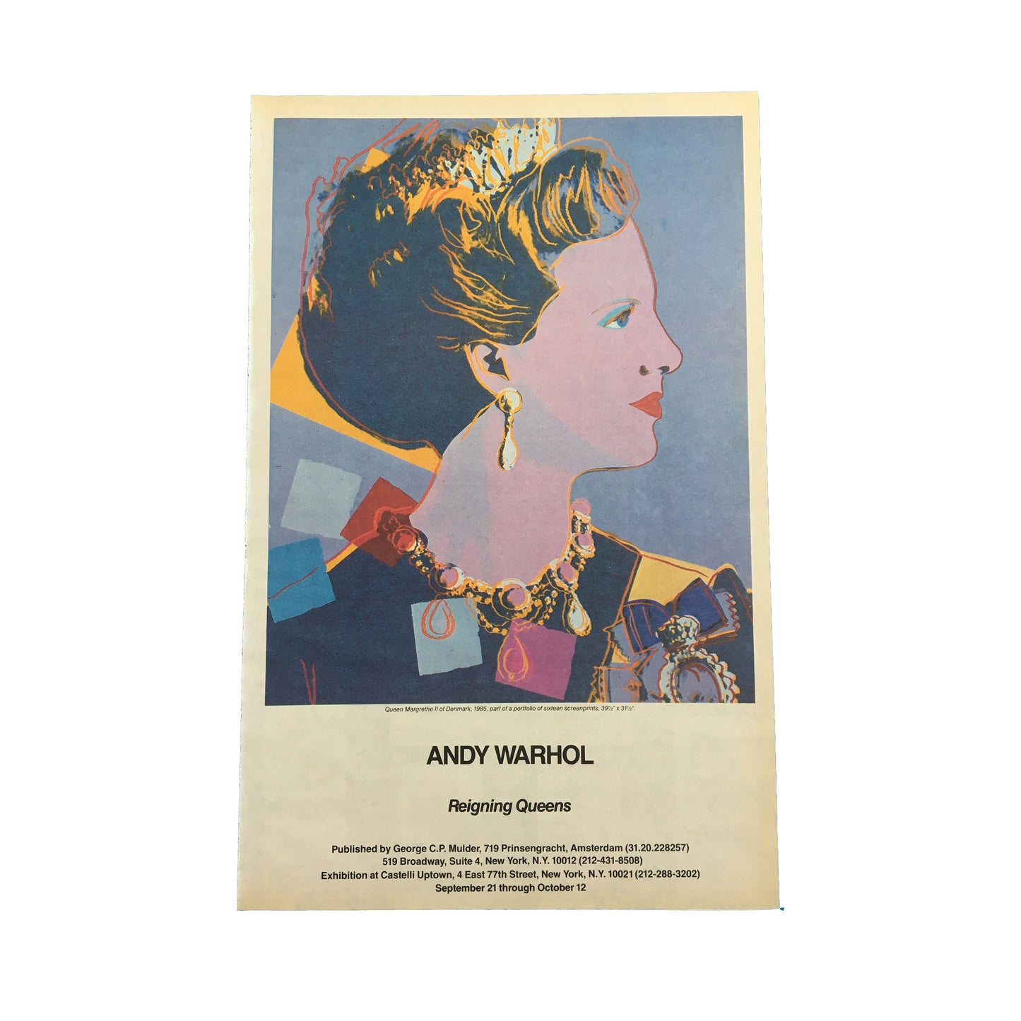 1985 Original Andy Warhol Gallery Poster - Reigning Queens, Queen Margrethe II (Castelli Uptown)