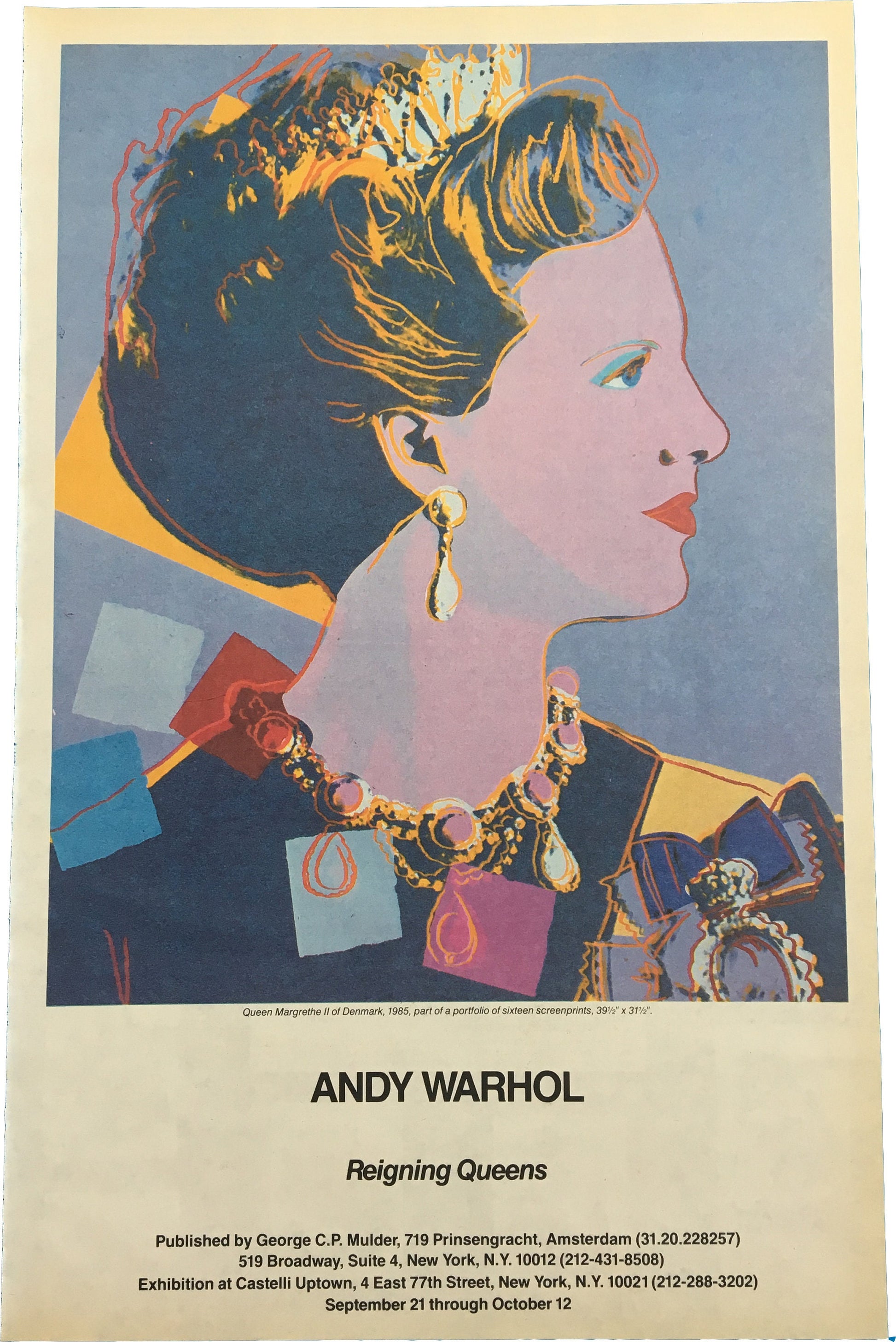 1985 Original Andy Warhol Gallery Poster - Reigning Queens, Queen Margrethe II (Castelli Uptown)