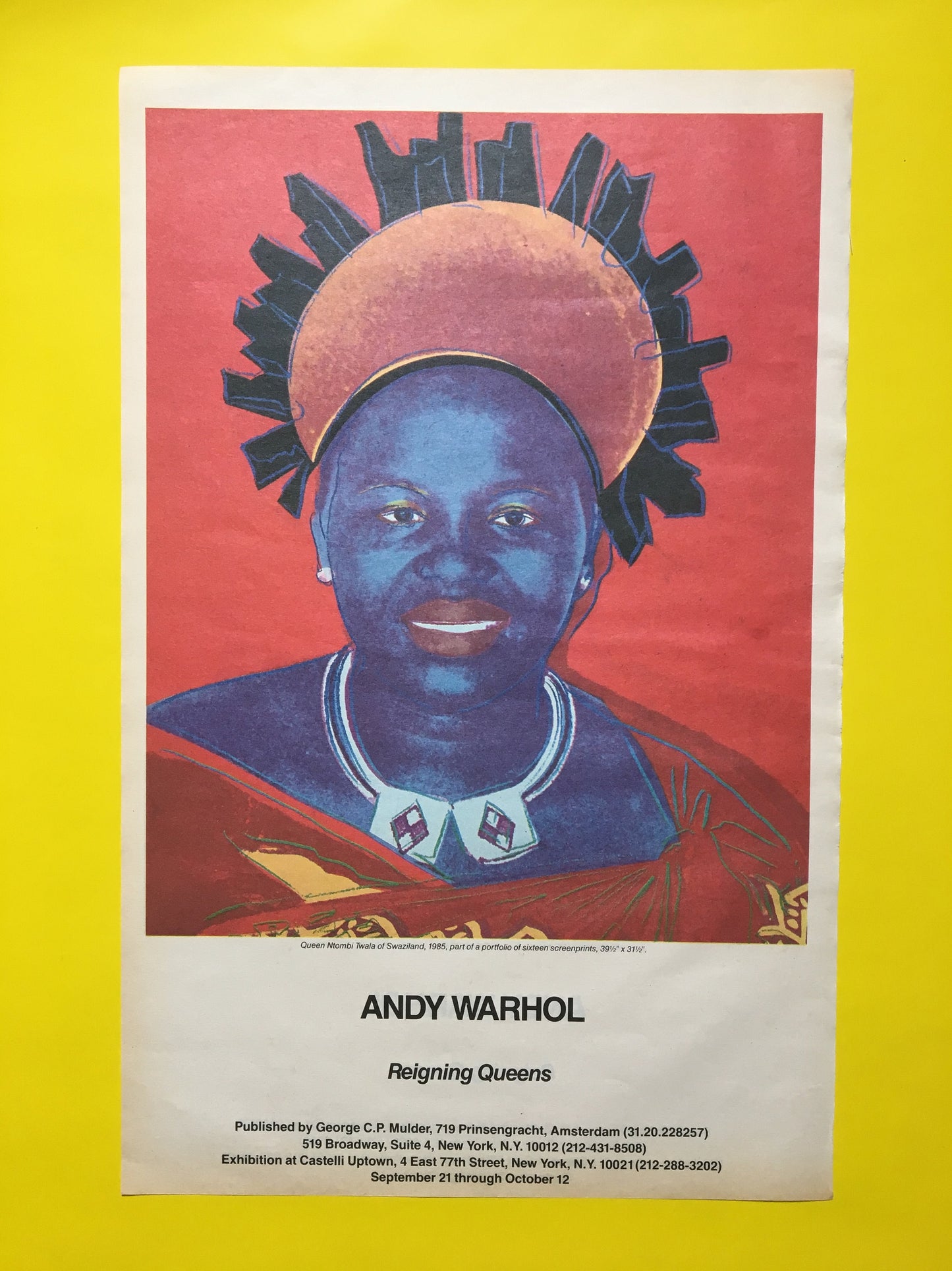 1985 Original Andy Warhol Gallery Poster - Reigning Queens, Queen Ntombi Twala (Castelli Uptown)