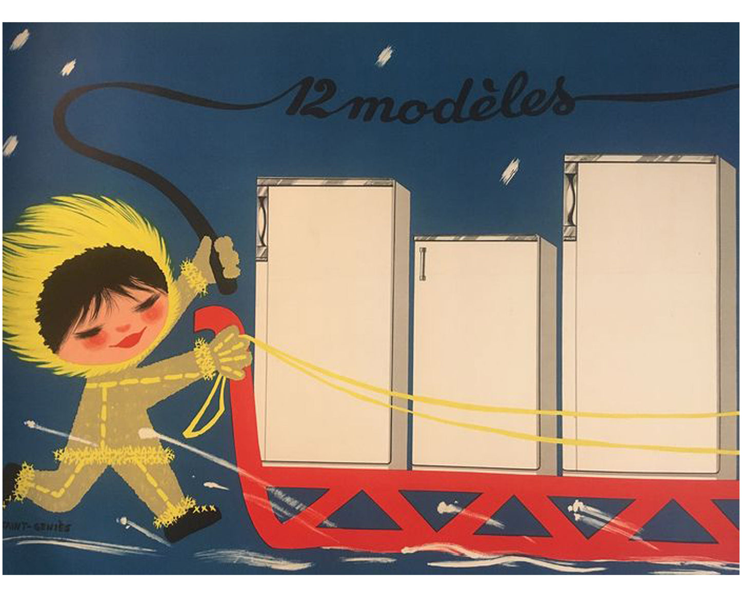 1950s Philips Refrigerator French Advertising Poster: Mid-Century Modern Decor (157x114 cm)