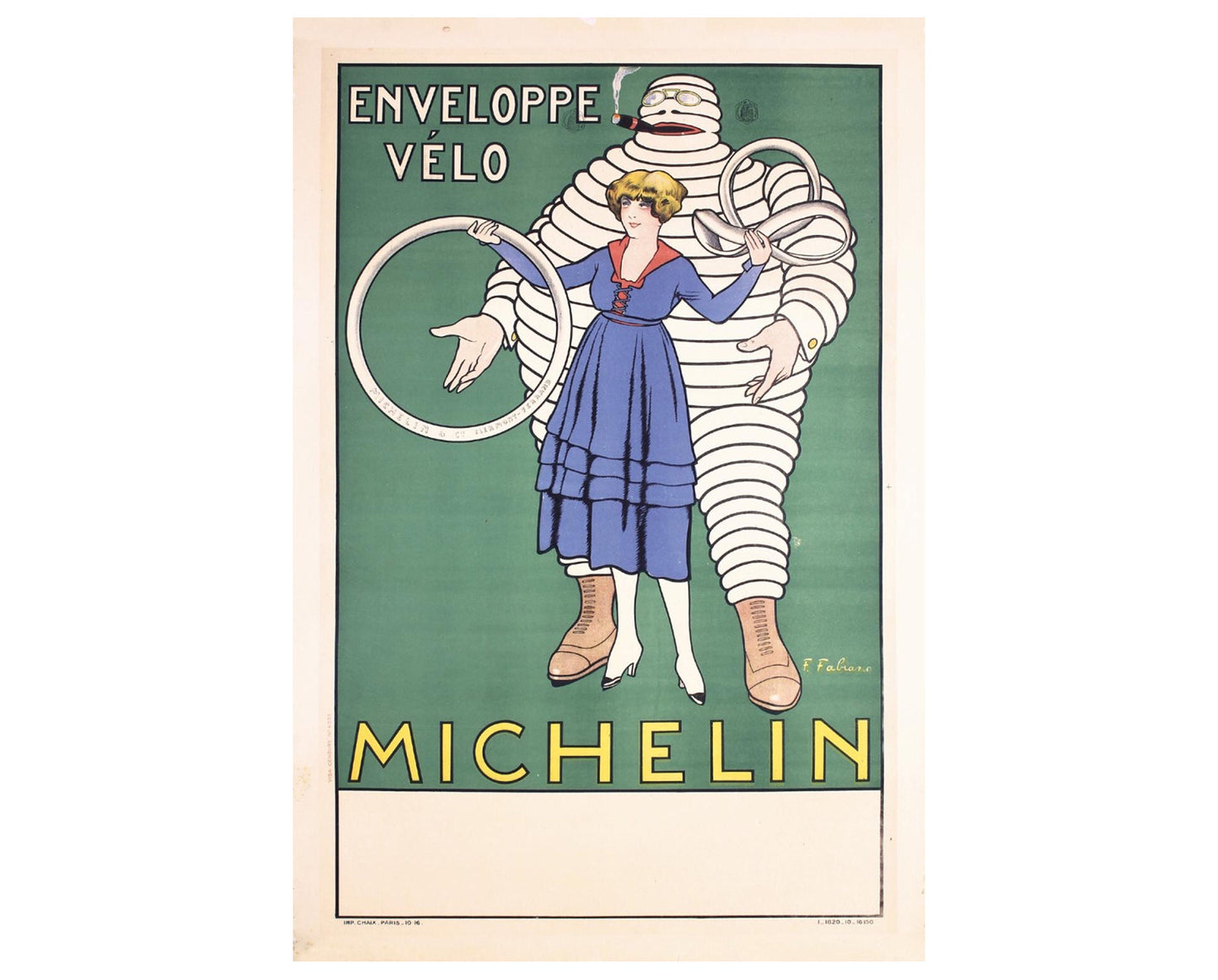 1916 Michelin Cycling Poster by Fabien Fabiano - French Advertising Art (Linen-Backed)