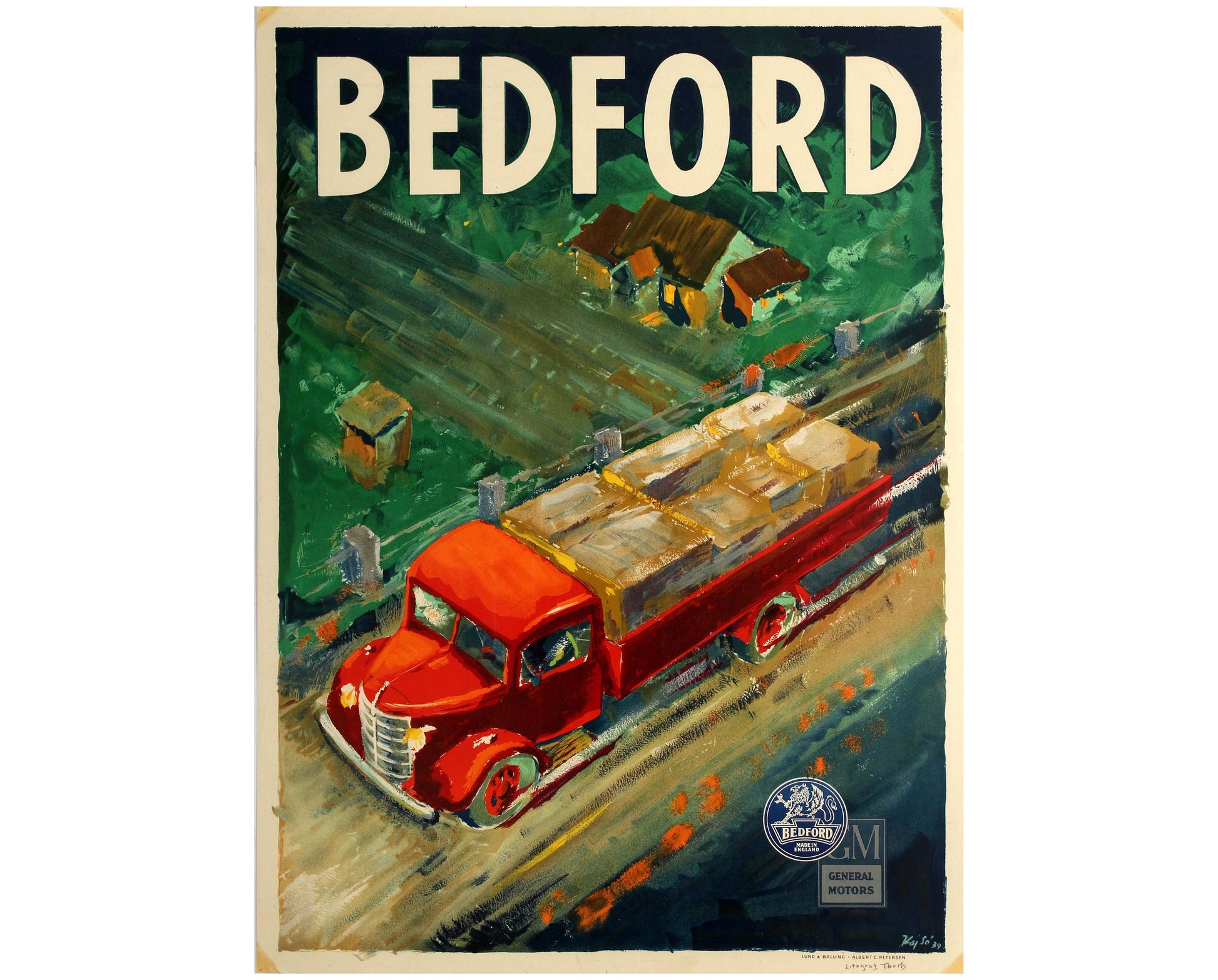 1939 Bedford Trucks Poster by Kaj So - GM Advertising (85 x 62 cm)