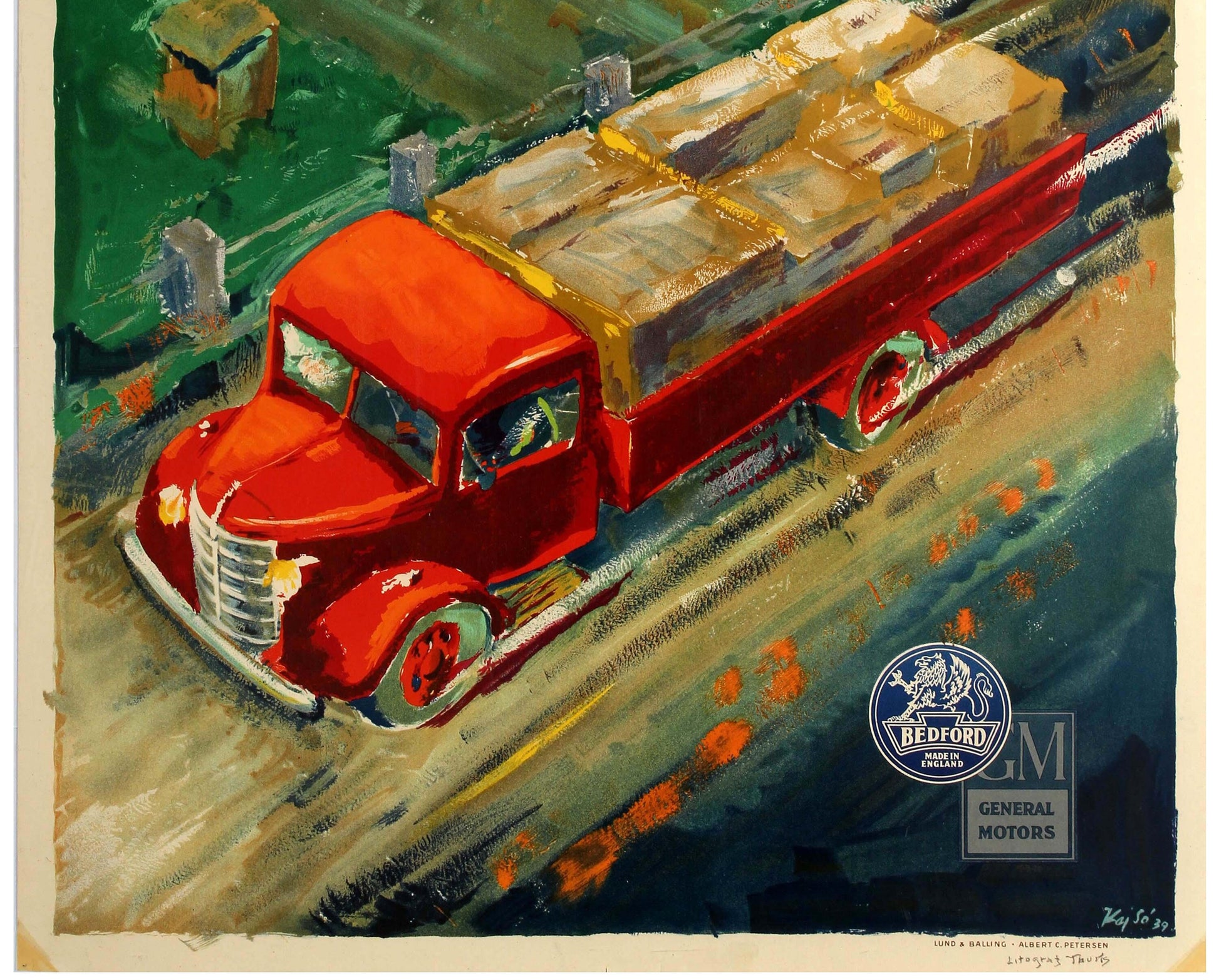 1939 Bedford Trucks Poster by Kaj So - GM Advertising (85 x 62 cm)