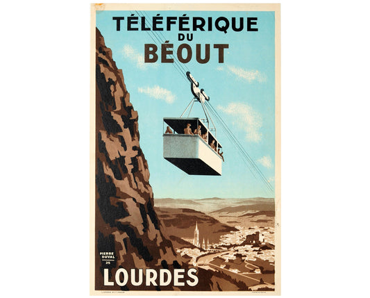 1935 French Travel Poster: Téléphérique du Béout, Lourdes - Art Deco Lithograph