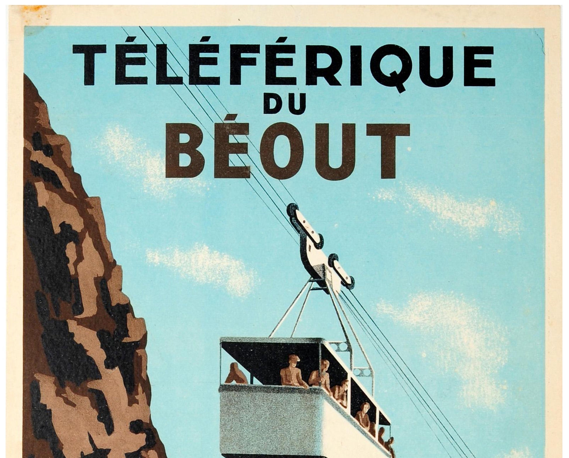 1935 French Travel Poster: Téléphérique du Béout, Lourdes - Art Deco Lithograph