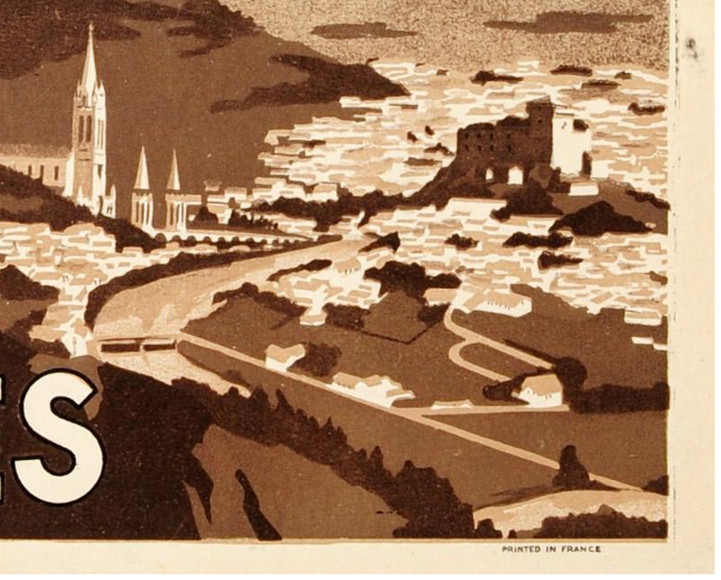 1935 French Travel Poster: Téléphérique du Béout, Lourdes - Art Deco Lithograph