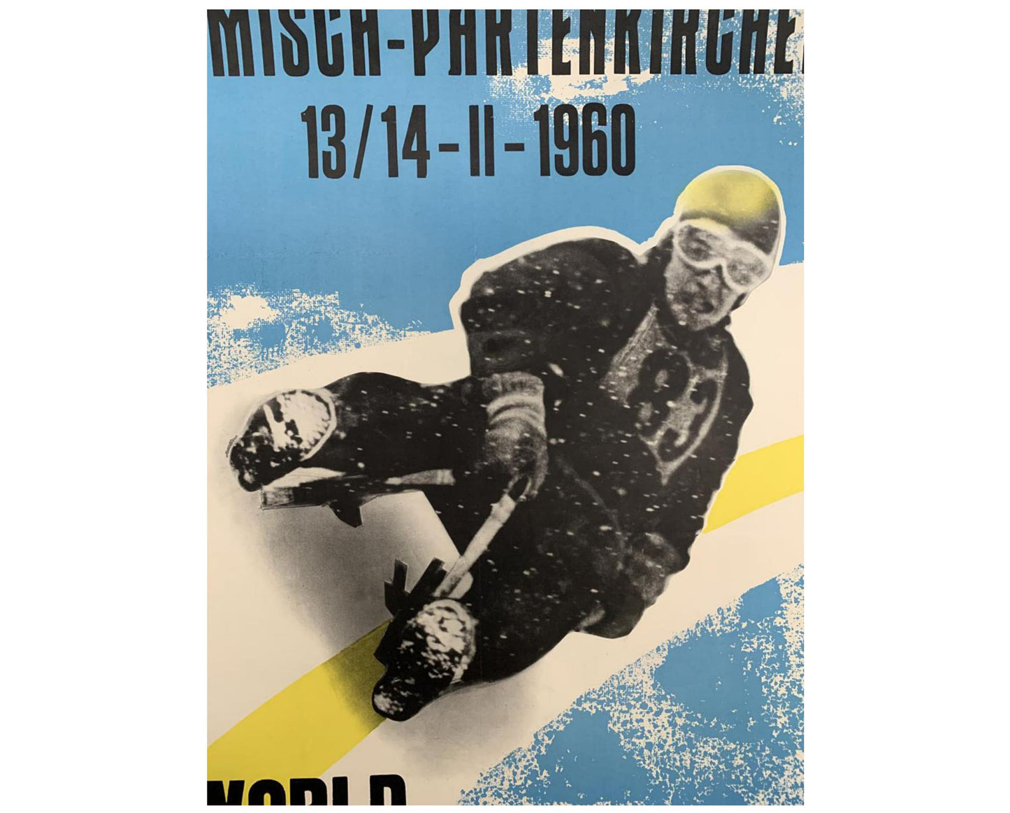 1960 Garmisch-Partenkirchen Luge Worlds - Original German Winter Sports Poster (84x60.9 cm, Linen-Backed)