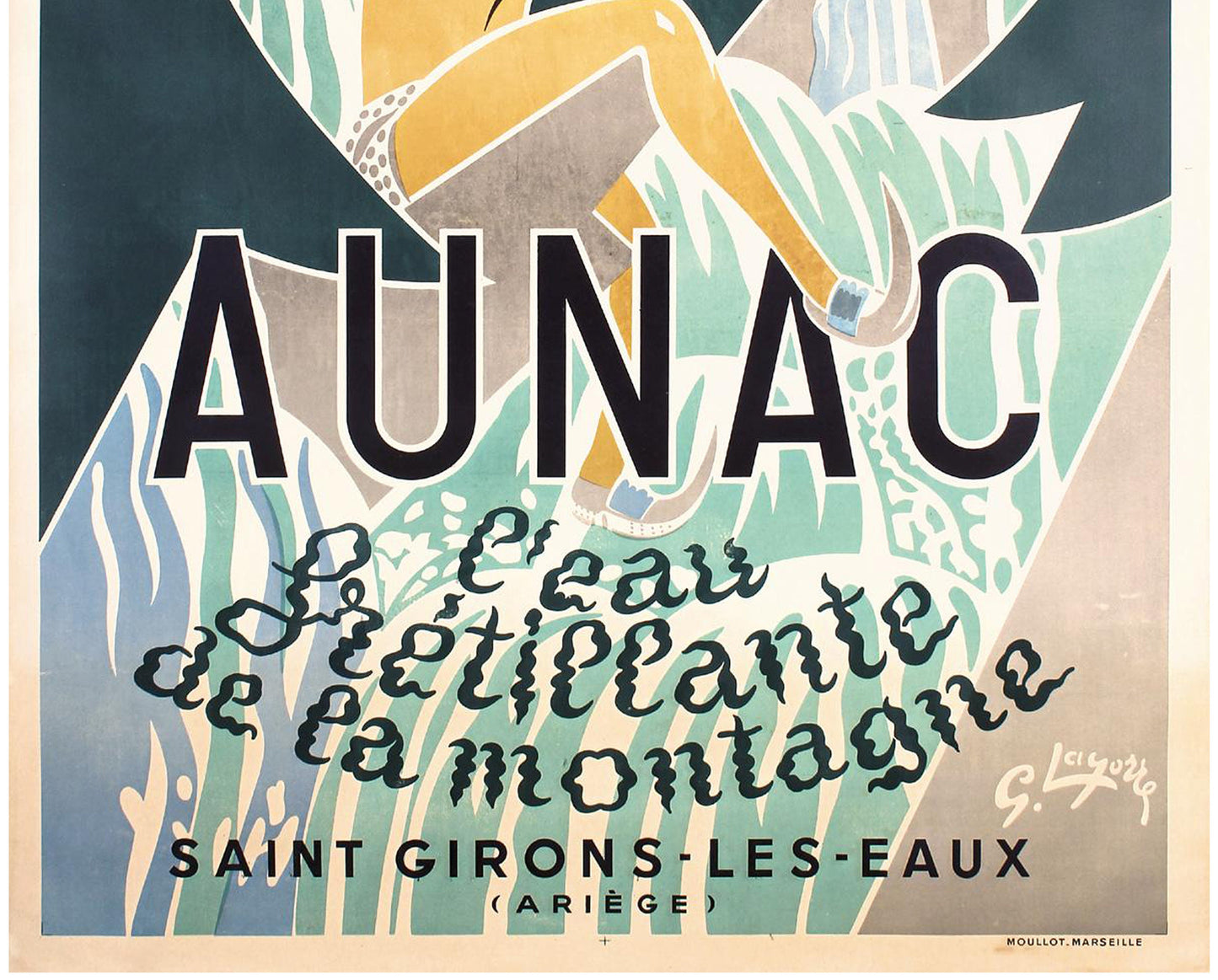 1938 French Art Deco Travel Poster: Aunac-Saint Girons Spa, Lagorre (160 x 119 cm)
