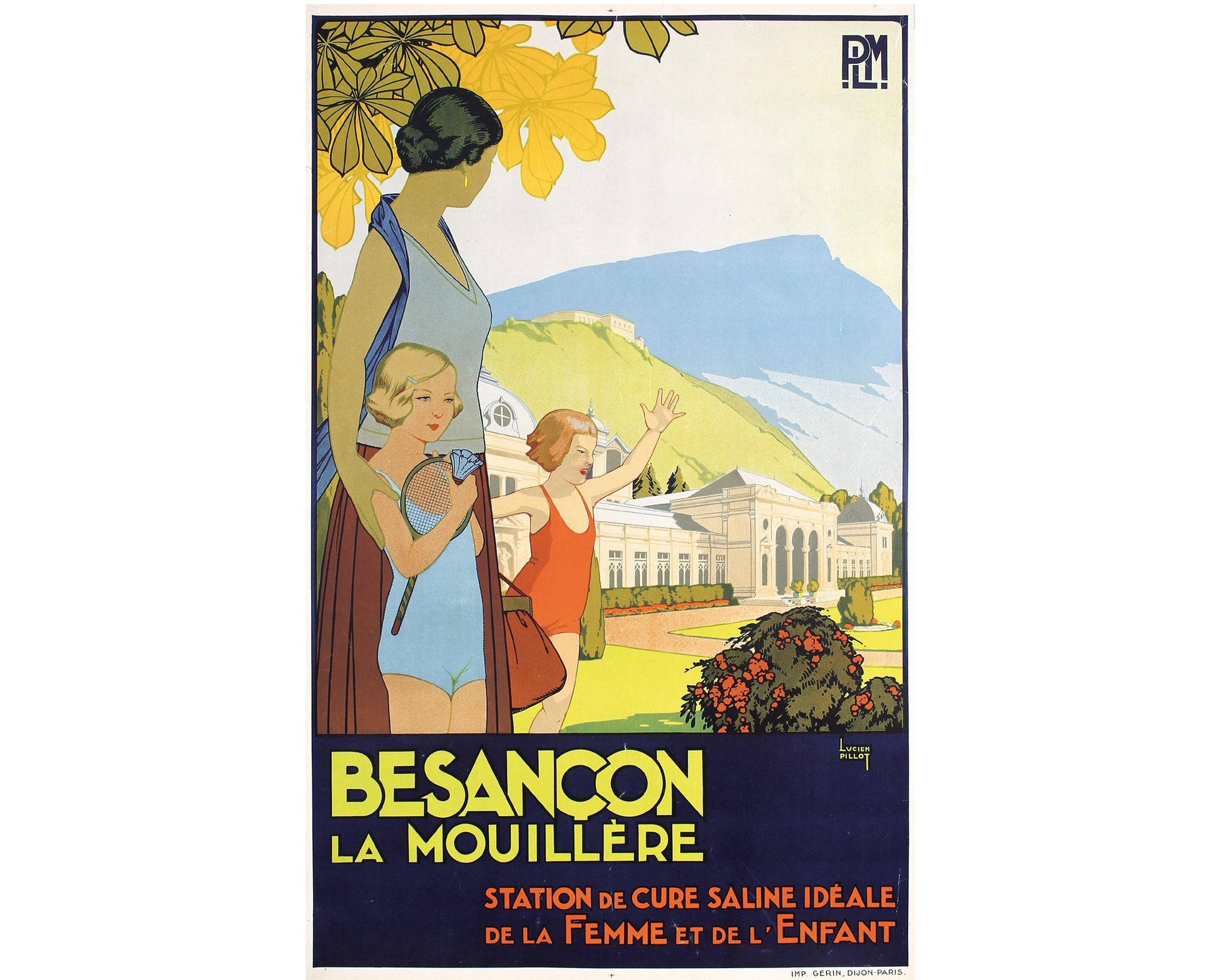 1930s Original French Railway Poster - Lucien Pillot, Besançon La Mouillère (PLM)