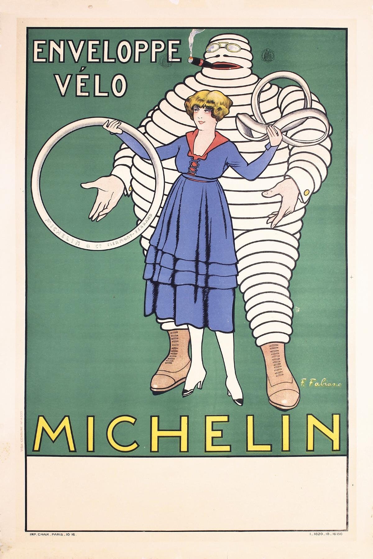 1916 Michelin Cycling Poster by Fabien Fabiano - French Advertising Art (Linen-Backed)