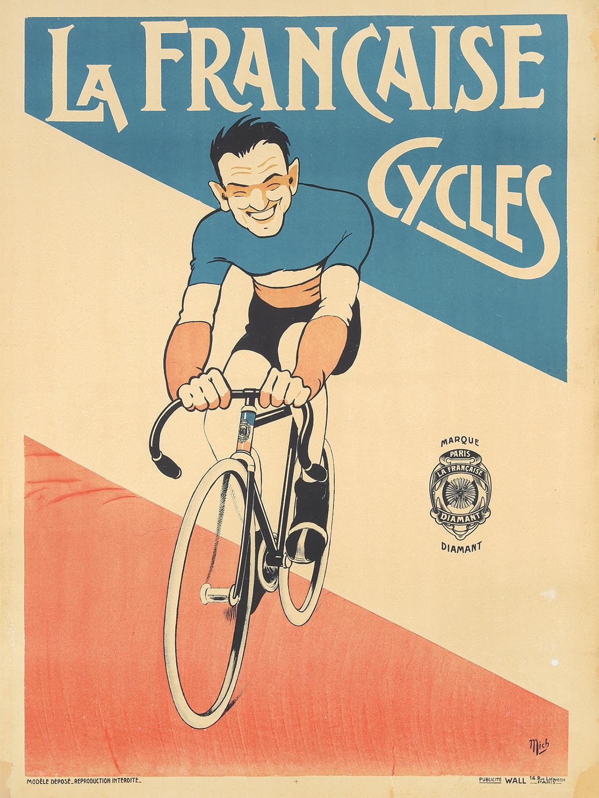 Vintage French Cycling Poster: La Française Cycles, Michel Liebeaux, 1910