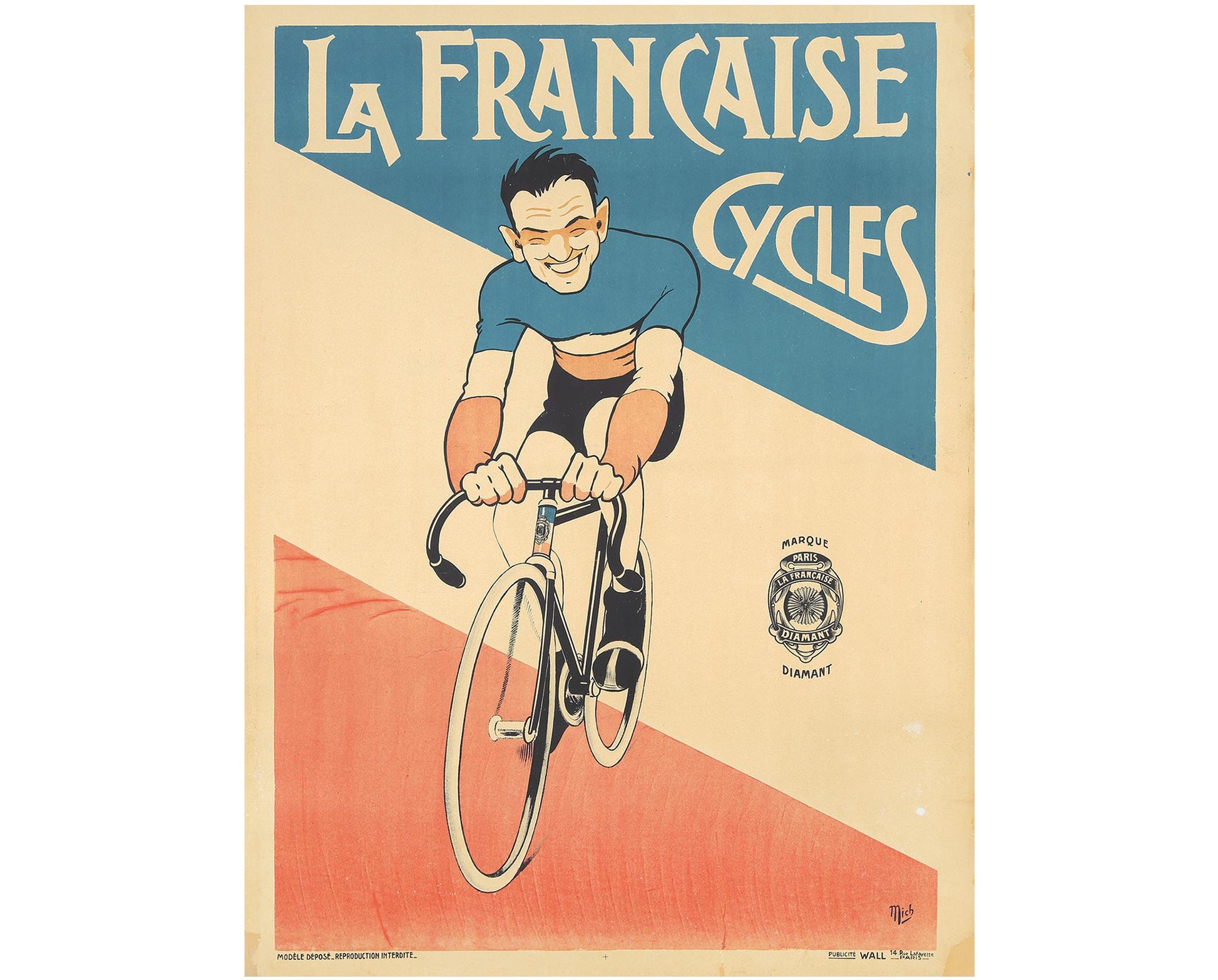 Vintage French Cycling Poster: La Française Cycles, Michel Liebeaux, 1910