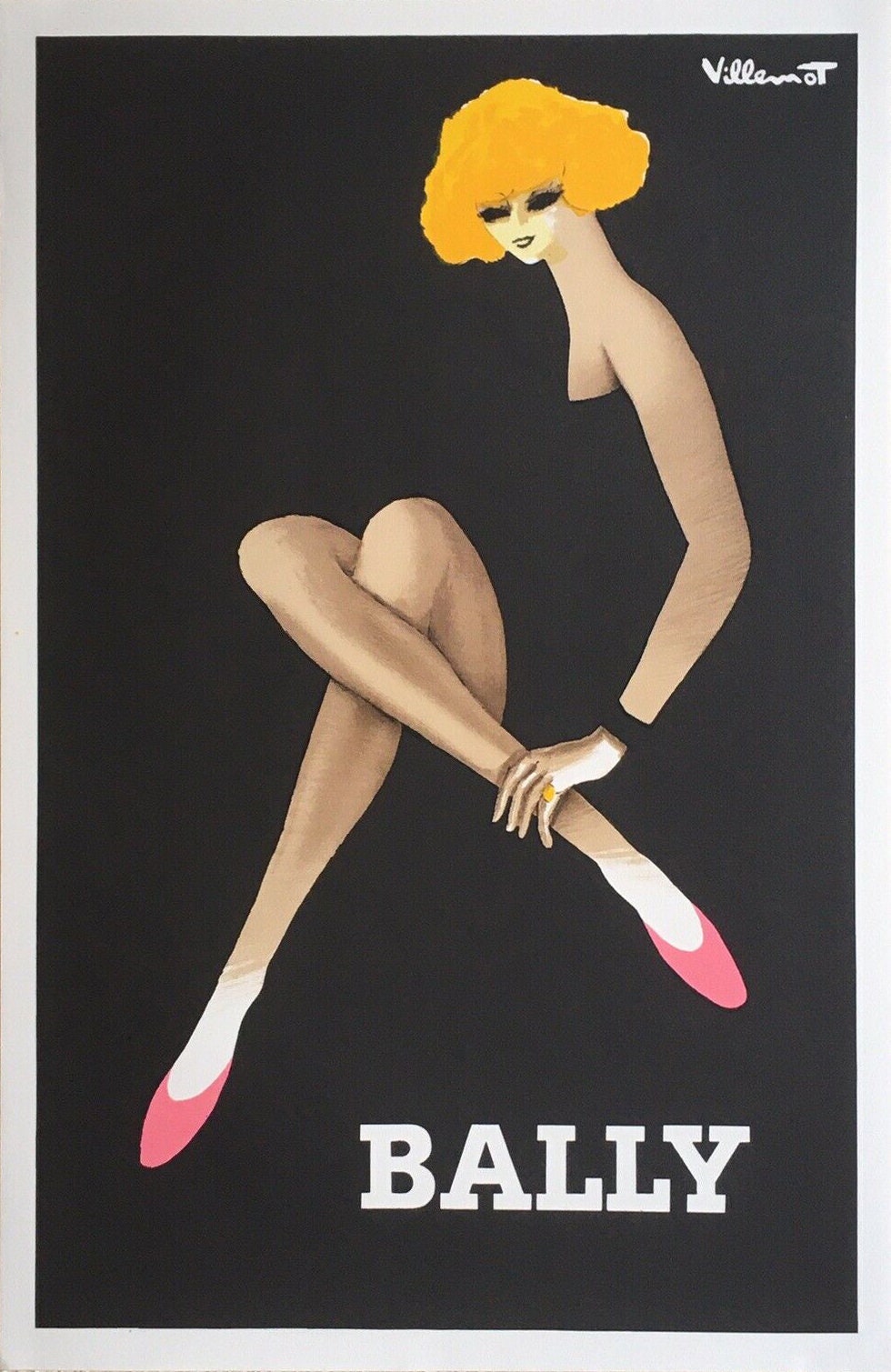 Bernard Villemot Bally Poster: Original 1984 French Fashion Print, Linen-Backed