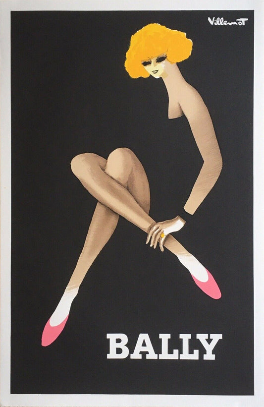 Bernard Villemot Bally Poster: Original 1984 French Fashion Print, Linen-Backed