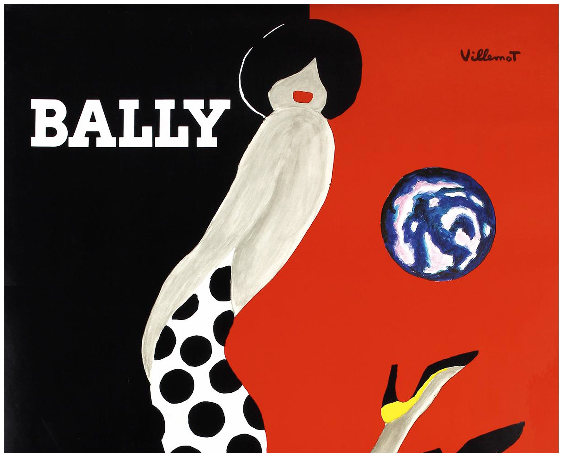 1989 Bernard Villemot "Bally Kick" - Original French Fashion Advertising Poster (42x64 cm)