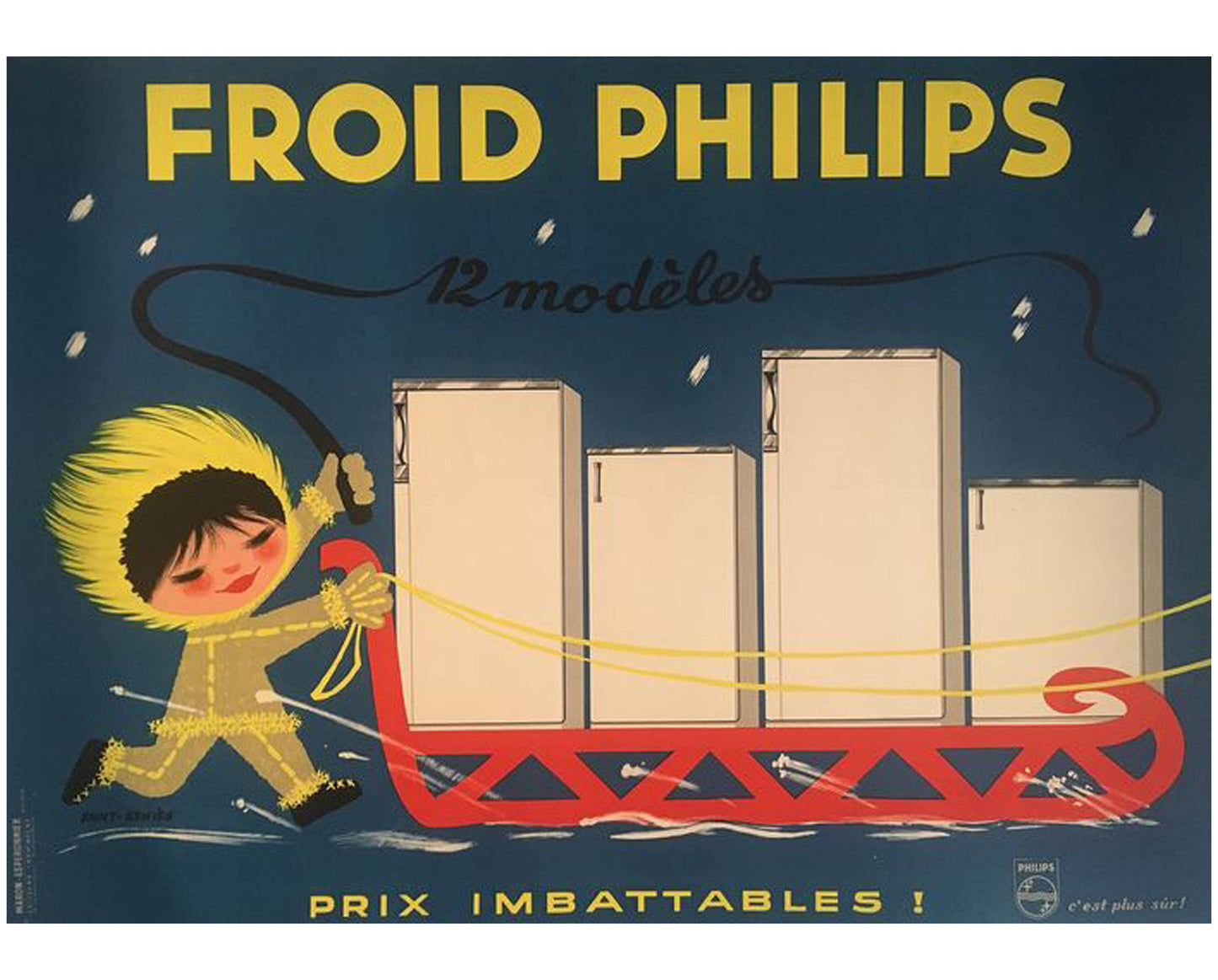 1950s Philips Refrigerator French Advertising Poster: Mid-Century Modern Decor (157x114 cm)