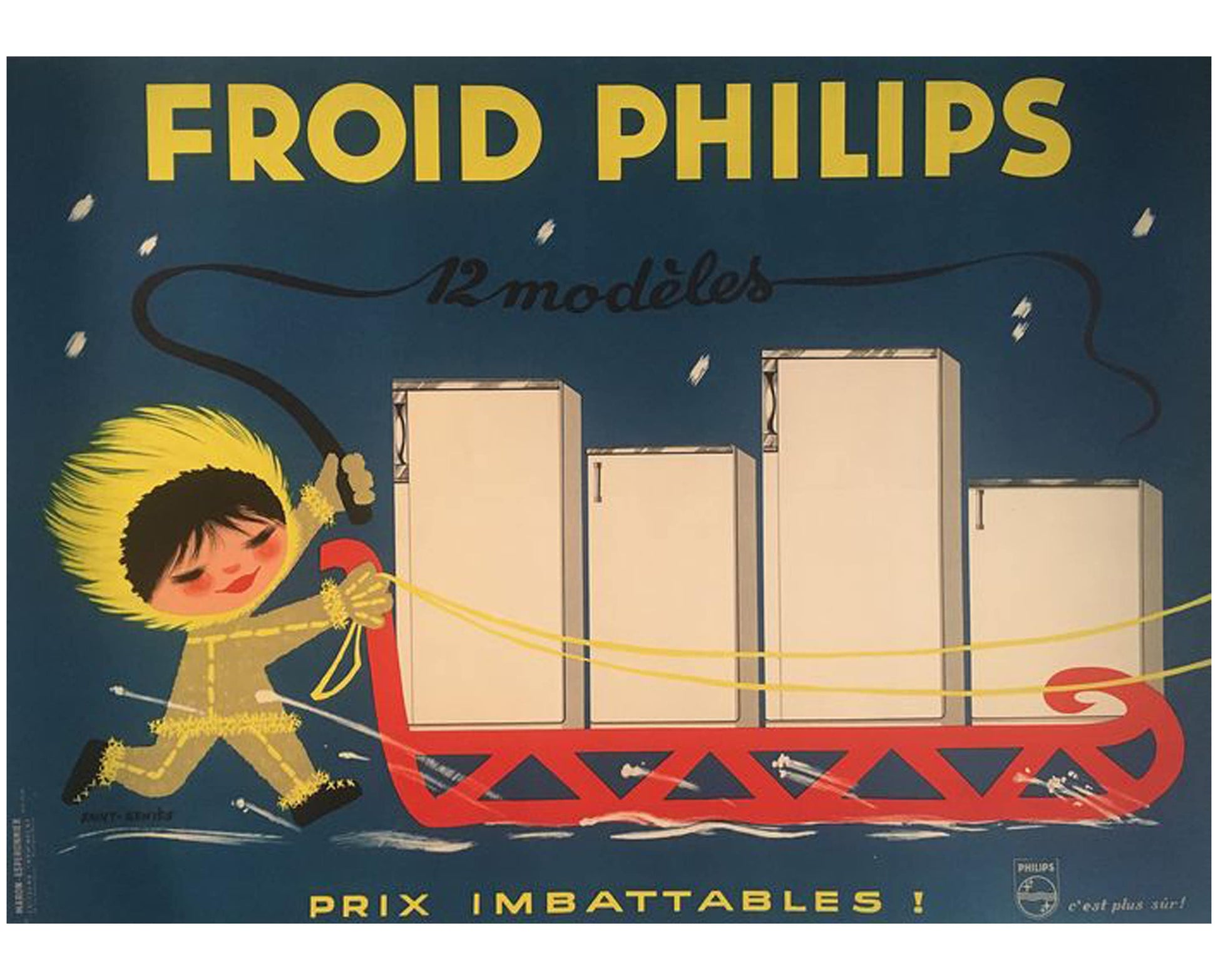 1950s Philips Refrigerator French Advertising Poster: Mid-Century Modern Decor (157x114 cm)