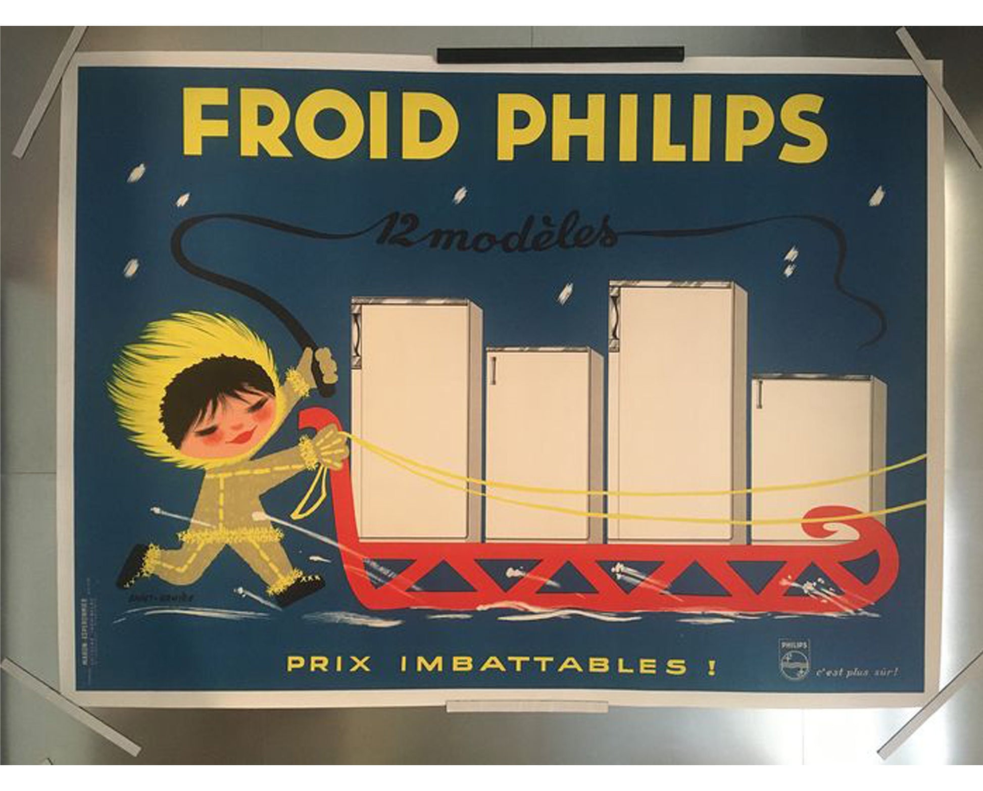 1950s Philips Refrigerator French Advertising Poster: Mid-Century Modern Decor (157x114 cm)