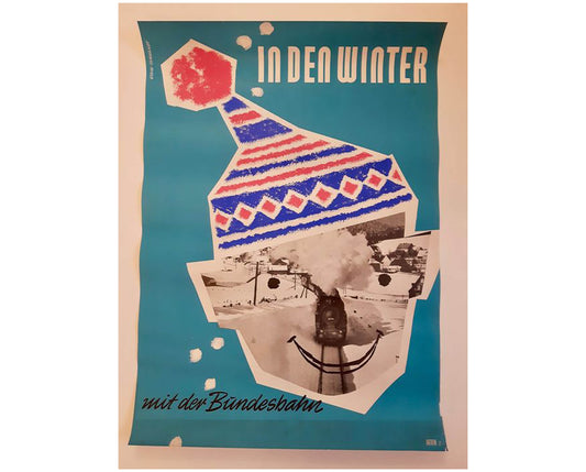 1950s Original German Railway Poster - Heinz Grave-Schmandt "In den Winter mit der Bundesbahn"