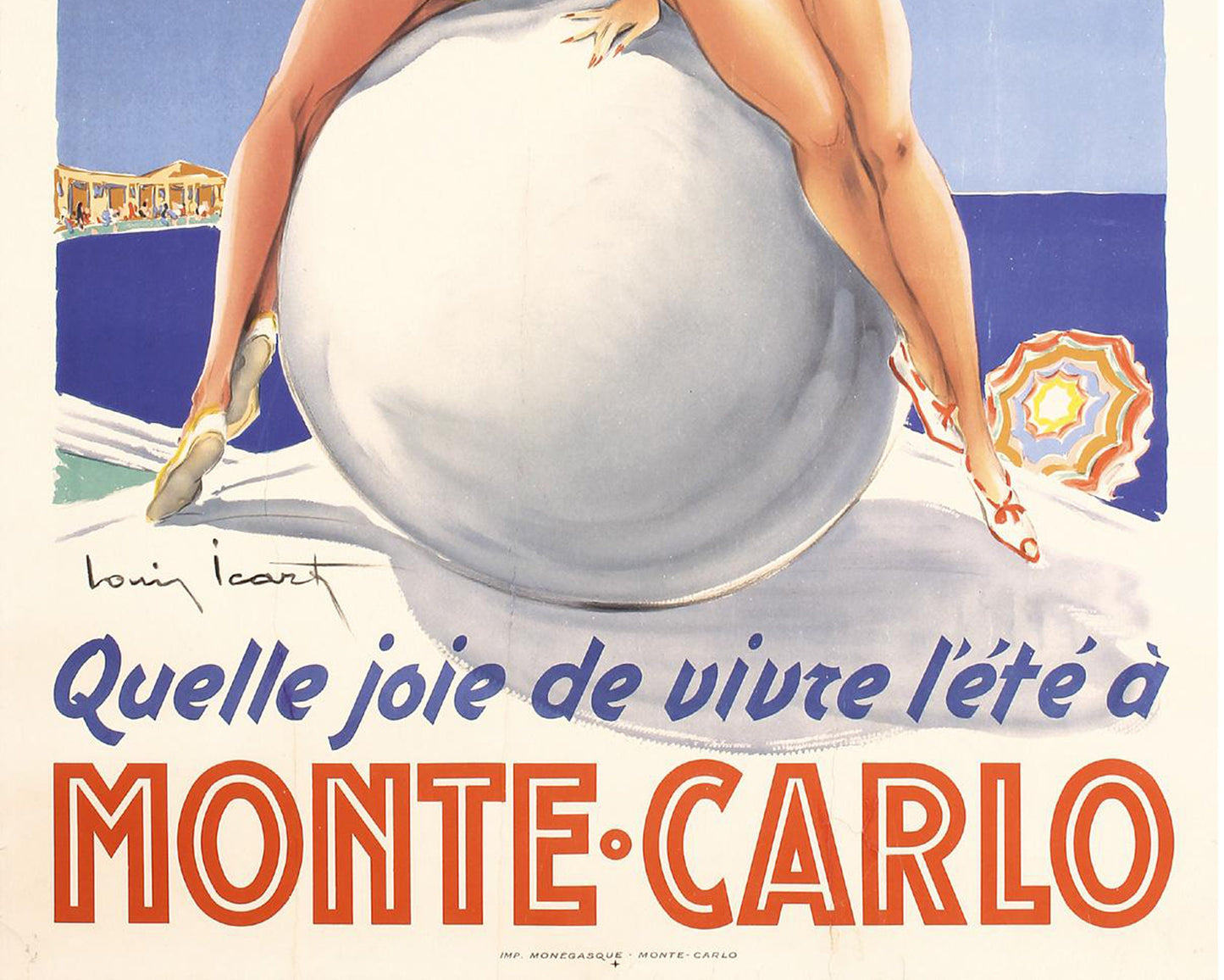 Louis Icart Monte Carlo Travel Poster: 1948 French Riviera Lithograph (Linen-Backed)