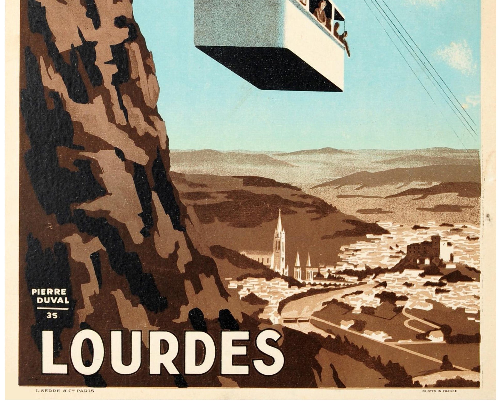 1935 French Travel Poster: Téléphérique du Béout, Lourdes - Art Deco Lithograph