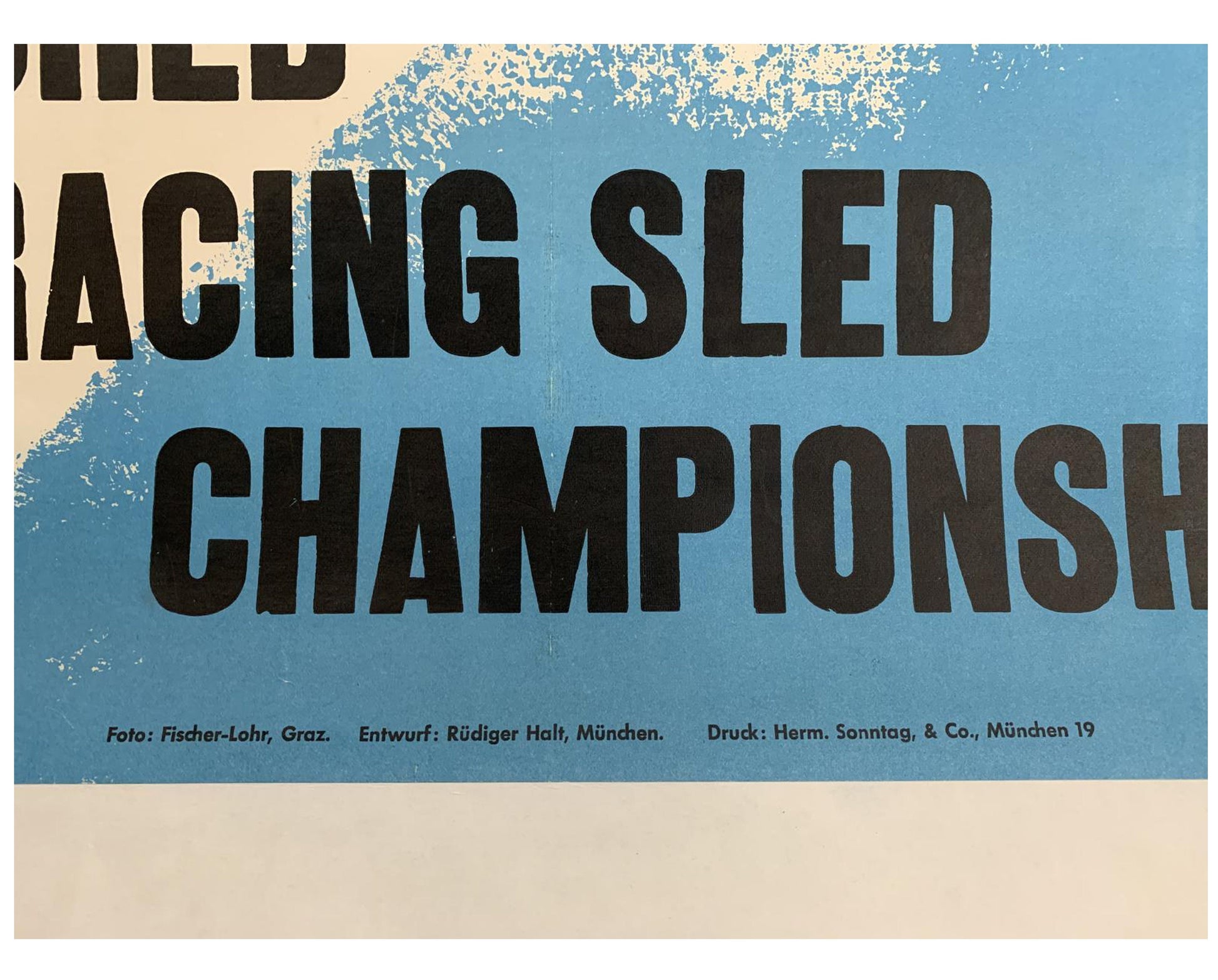 1960 Garmisch-Partenkirchen Luge Worlds - Original German Winter Sports Poster (84x60.9 cm, Linen-Backed)