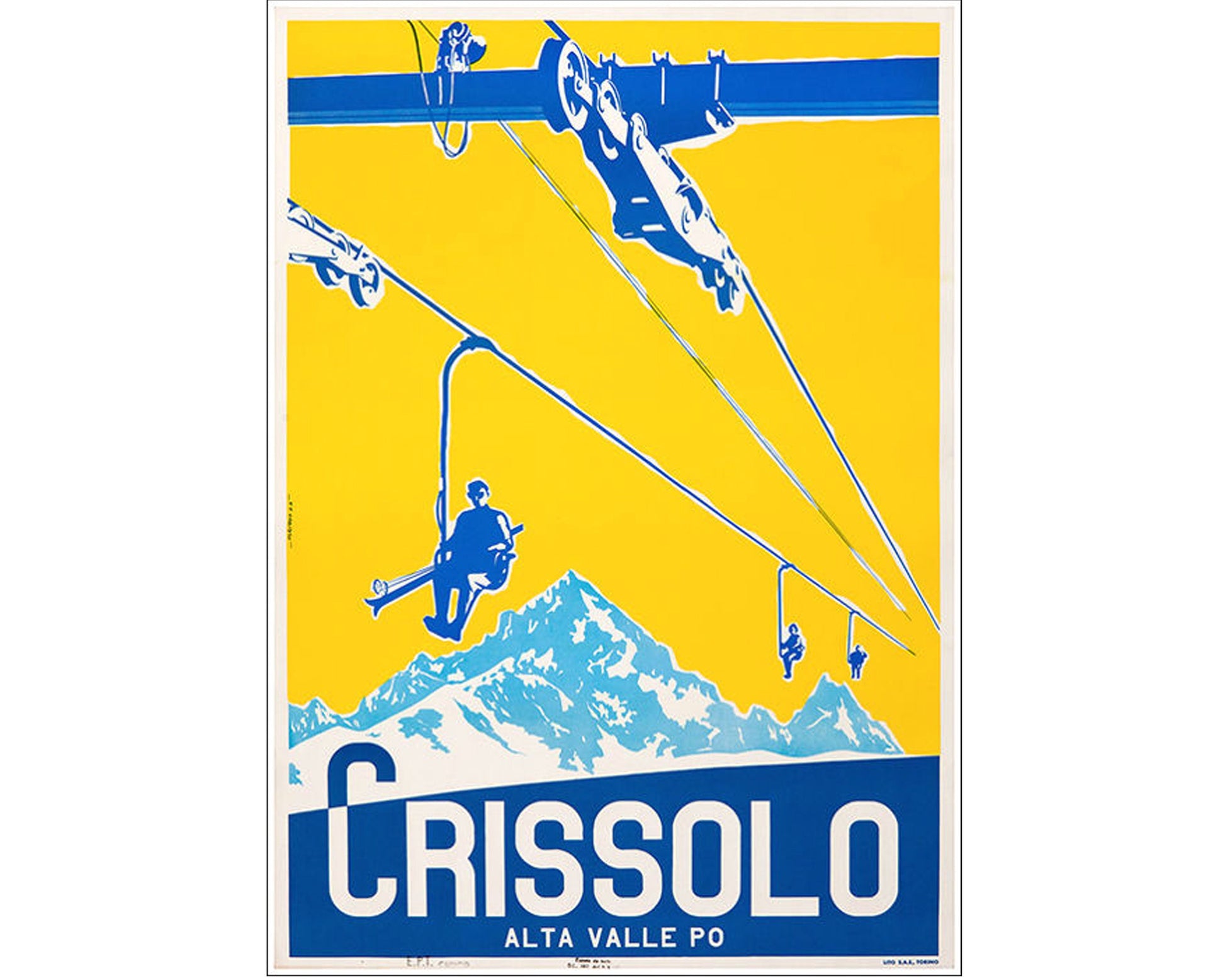 1947 Italian Ski Travel Poster: Crissolo - Alta Valle Po, Fabiano Lithograph