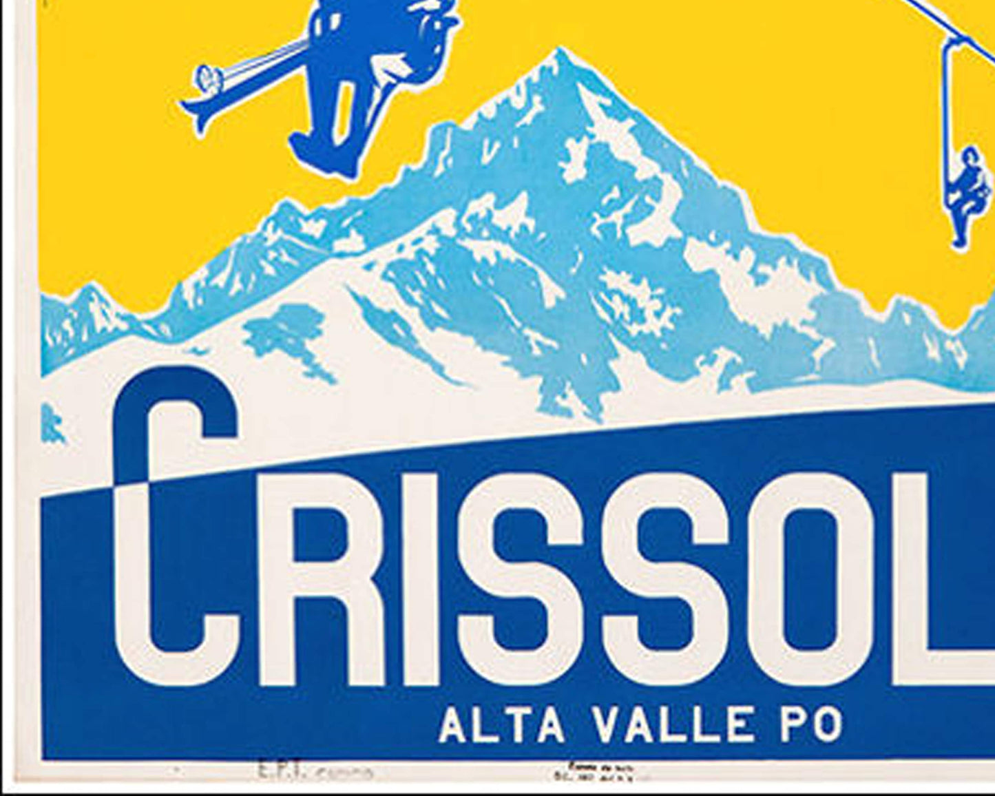 1947 Italian Ski Travel Poster: Crissolo - Alta Valle Po, Fabiano Lithograph