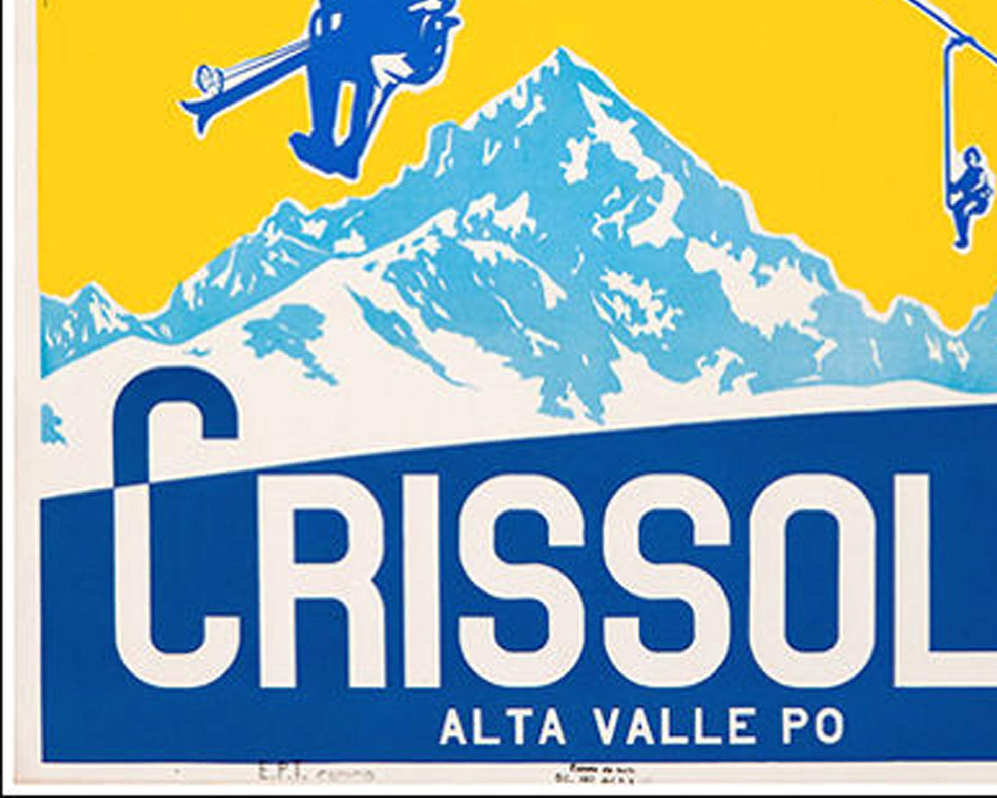 1947 Italian Ski Travel Poster: Crissolo - Alta Valle Po, Fabiano Lithograph
