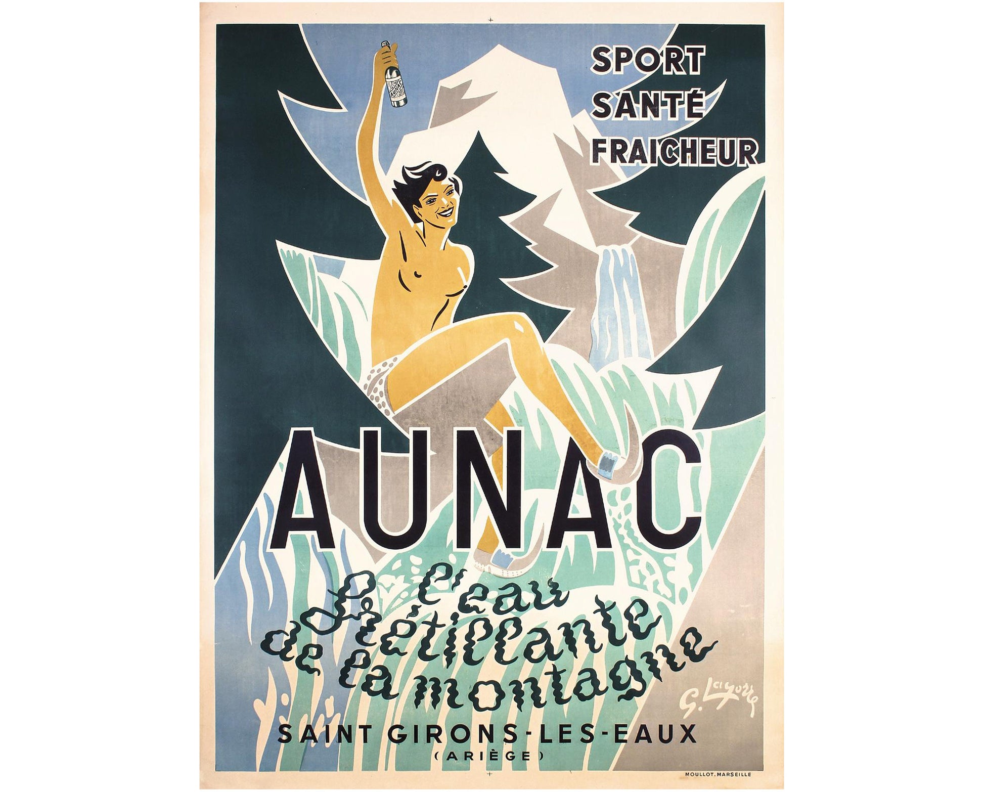 1938 French Art Deco Travel Poster: Aunac-Saint Girons Spa, Lagorre (160 x 119 cm)