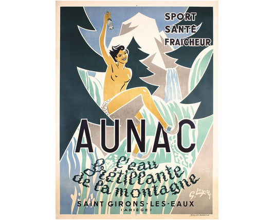 1938 French Art Deco Travel Poster: Aunac-Saint Girons Spa, Lagorre (160 x 119 cm)