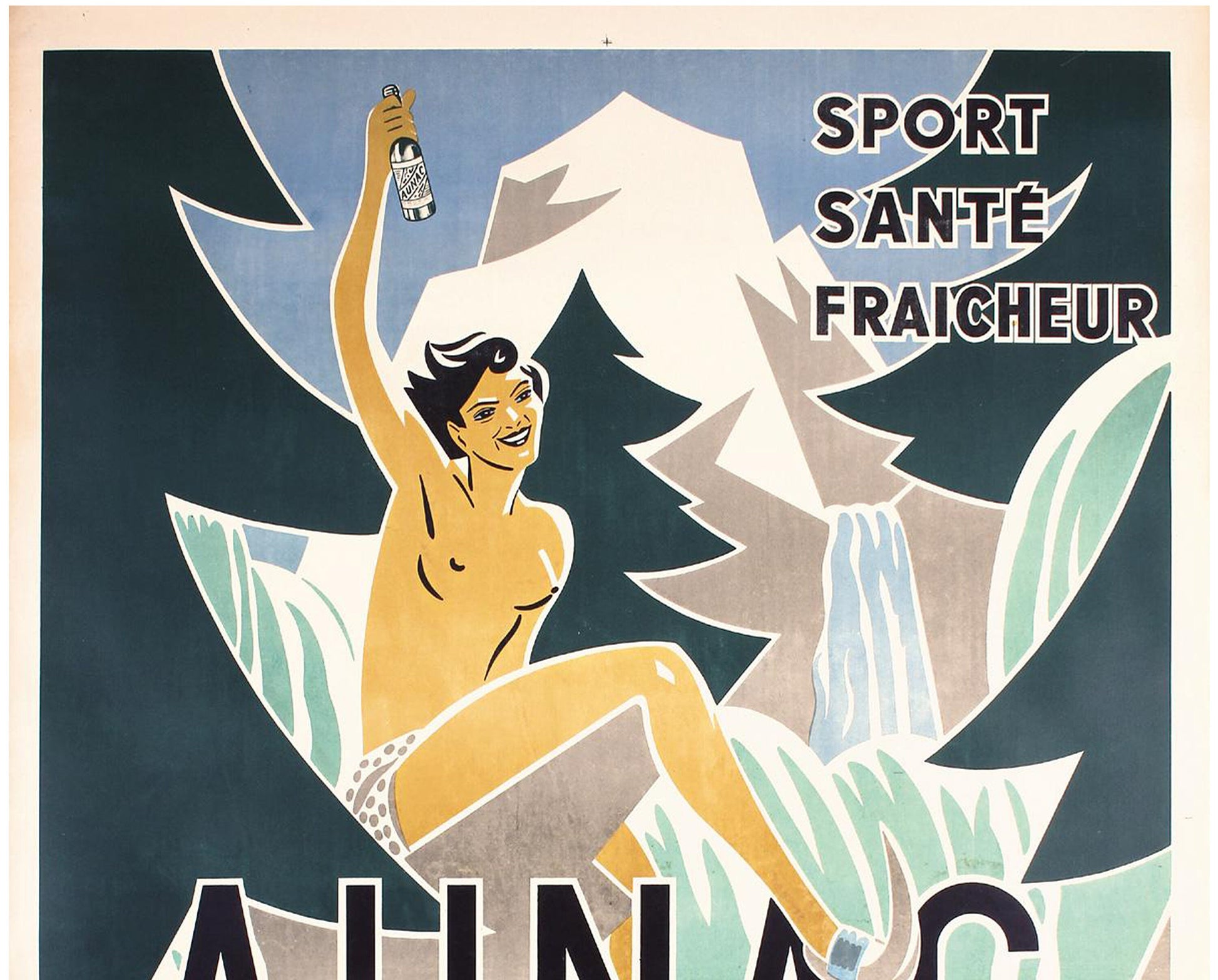 1938 French Art Deco Travel Poster: Aunac-Saint Girons Spa, Lagorre (160 x 119 cm)