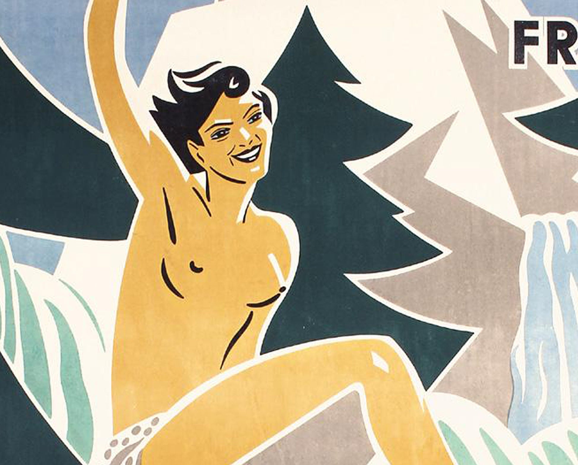 1938 French Art Deco Travel Poster: Aunac-Saint Girons Spa, Lagorre (160 x 119 cm)