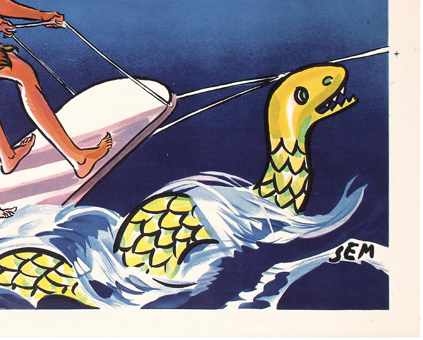 1935 Monte Carlo Beach Travel Poster: SEM Riviera Art Deco Lithograph - linen backed