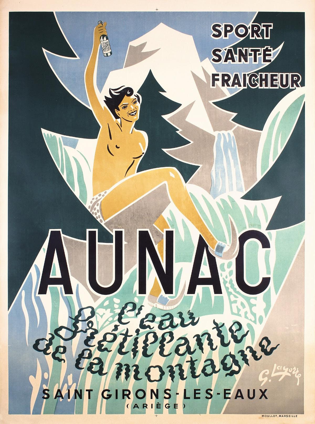 1938 French Art Deco Travel Poster: Aunac-Saint Girons Spa, Lagorre (160 x 119 cm)