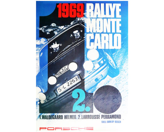 Vintage 1969 Porsche Poster: Rallye Monte Carlo, Erich Strenger Design