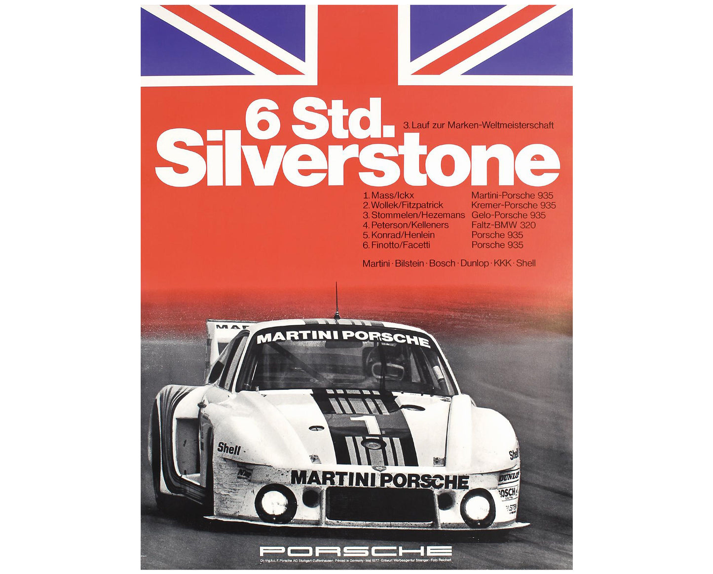 Vintage 1977 Porsche 935 Silverstone 6 Std. Poster - Erich Strenger Design (101x77 cm)