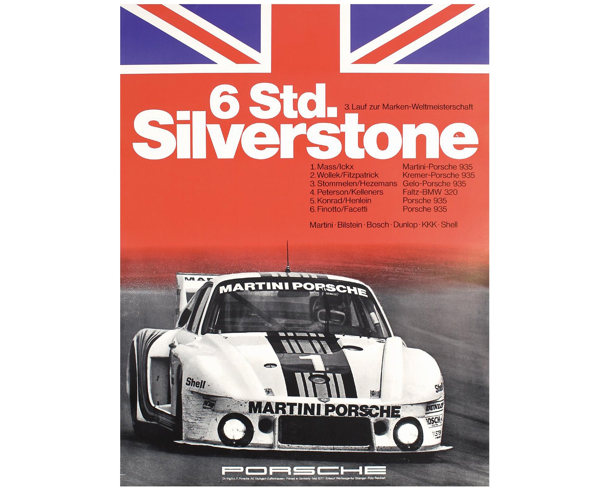 Vintage 1977 Porsche 935 Silverstone 6 Std. Poster - Erich Strenger Design (101x77 cm)