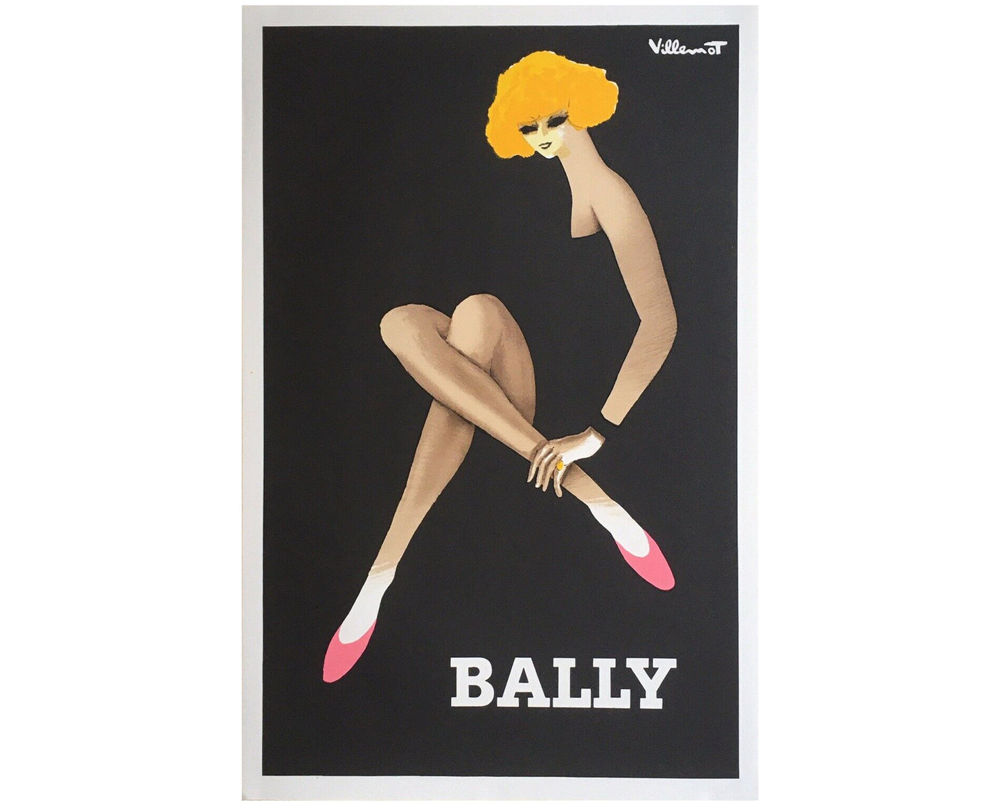 Bernard Villemot Bally Poster: Original 1984 French Fashion Print, Linen-Backed
