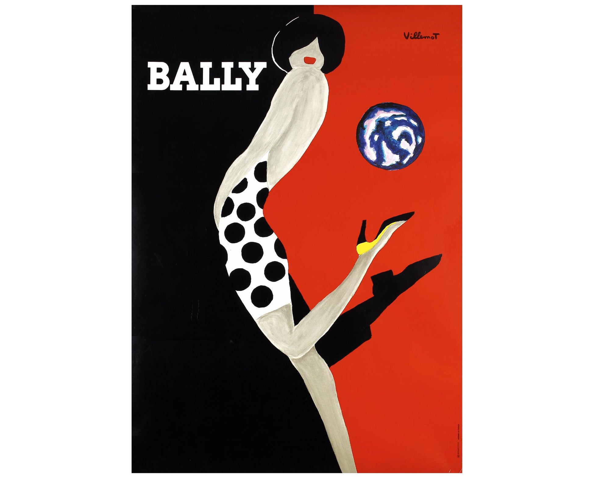 1989 Bernard Villemot "Bally Kick" - Original French Fashion Advertising Poster (42x64 cm)