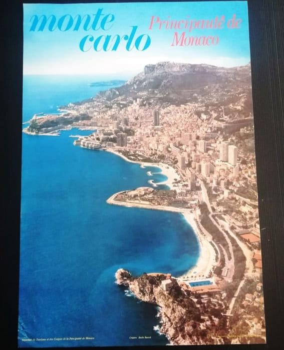 Vintage 1980s Monte-Carlo Monaco Travel Poster - Aerial View (Studio Bazzoli, 60x40 cm)