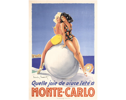 Louis Icart Monte Carlo Travel Poster: 1948 French Riviera Lithograph (Linen-Backed)