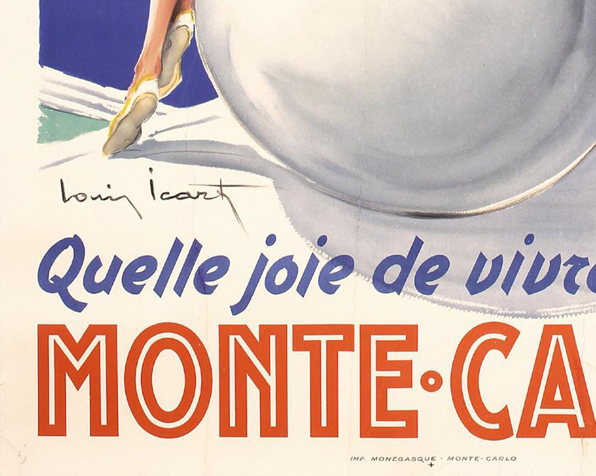 Louis Icart Monte Carlo Travel Poster: 1948 French Riviera Lithograph (Linen-Backed)