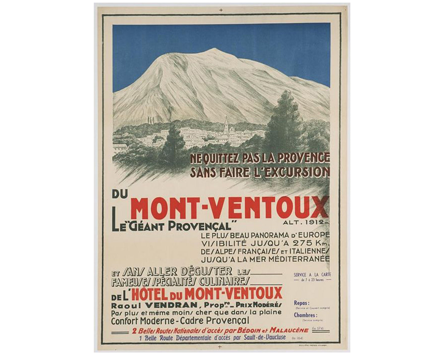 1930s Mont Ventoux French Travel Poster: Provence Landscape, Rullière Frères